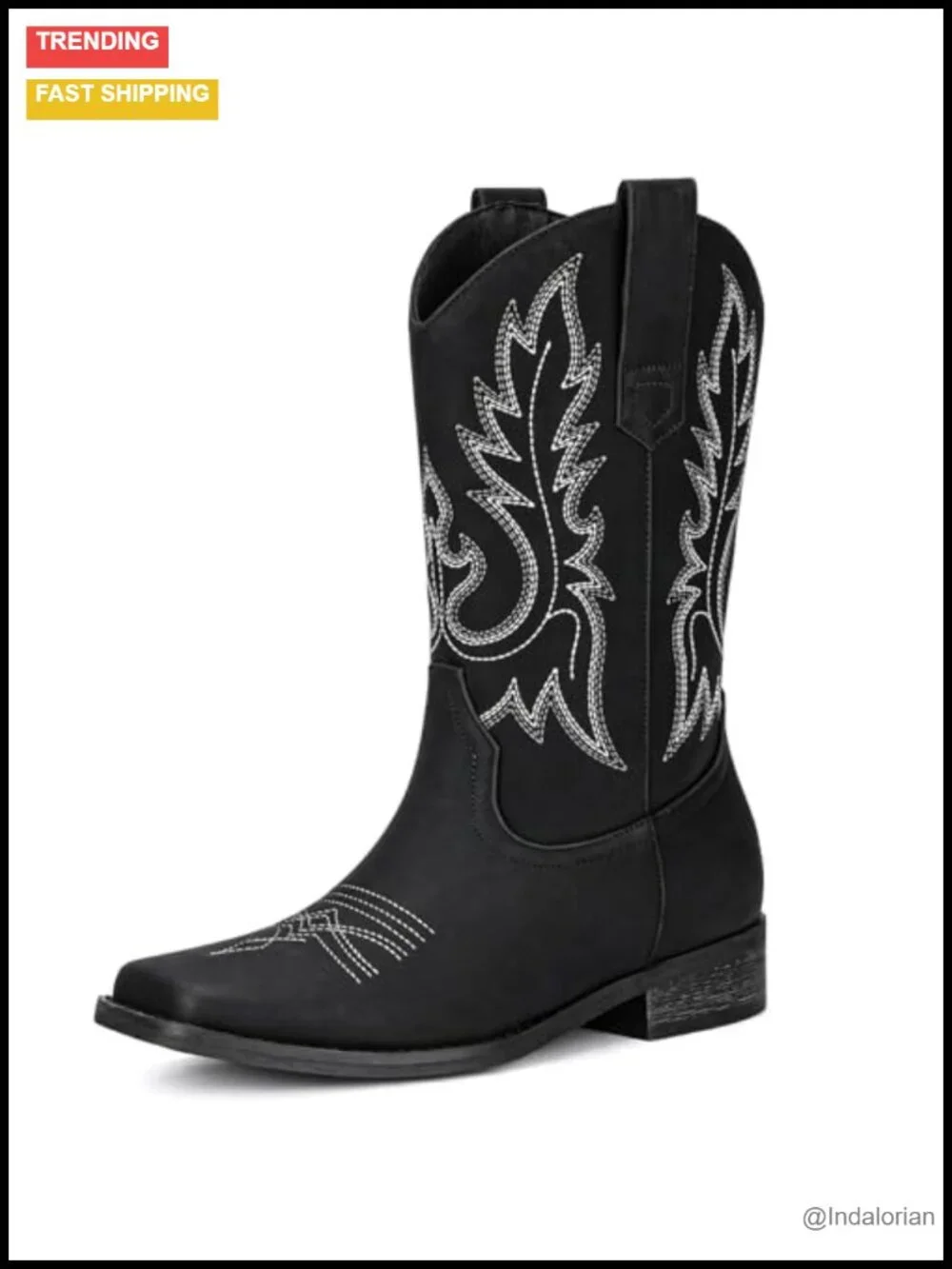 Women's Western Cowboy Boots Square Toe Mid Calf Faux Leather Low Chunky Heel